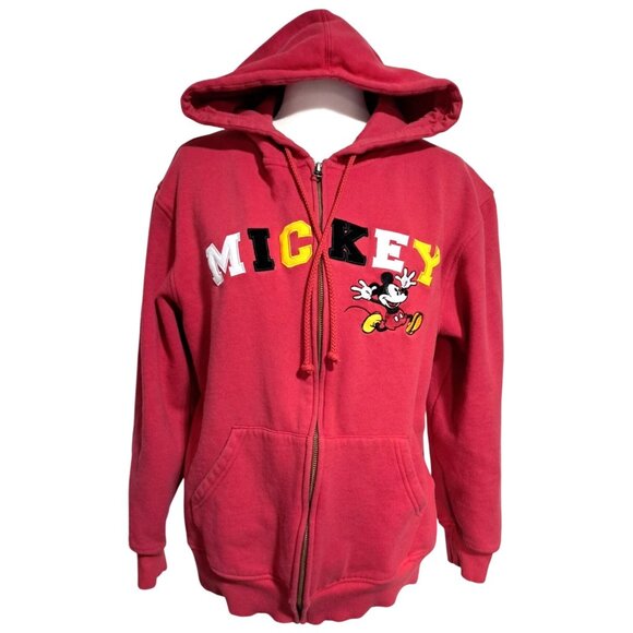 Disneyland Mickey Mouse Red Zip-Up Hoodie Medium Womens Unisex Mens Hooded Sweat - Picture 1 of 9